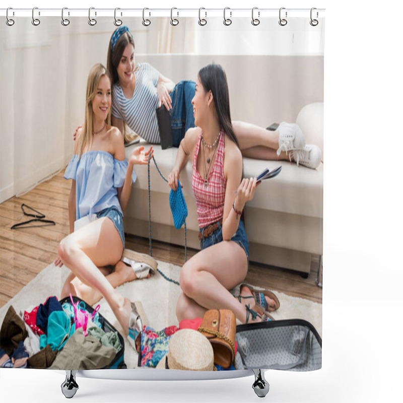 Personality  Women Packing Suitcases Shower Curtains