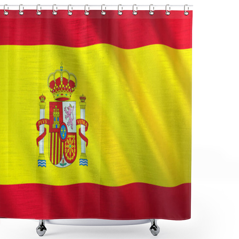 Personality  The Waving Flag Of Spain. High Quality 3D Illustration. Perfect For News, Reportage, Events.  Shower Curtains