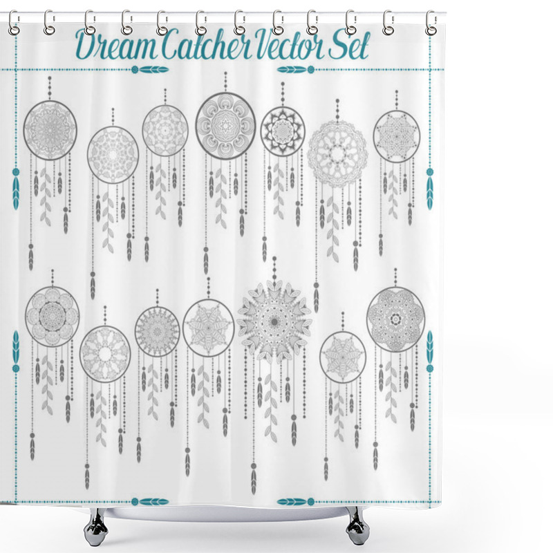 Personality  Dream Catcher Dreamcatcher Aztec Feather Tribal Vector Patterned Set With Decoration. Native American Illustration Shower Curtains