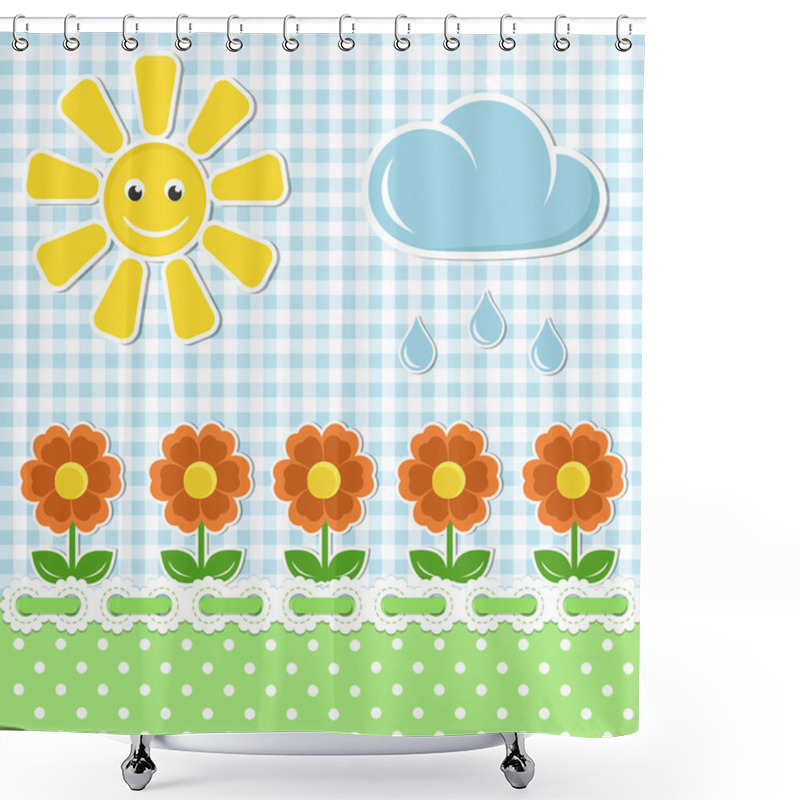 Personality  Spring Fabric Background With Sun And Flowers Shower Curtains