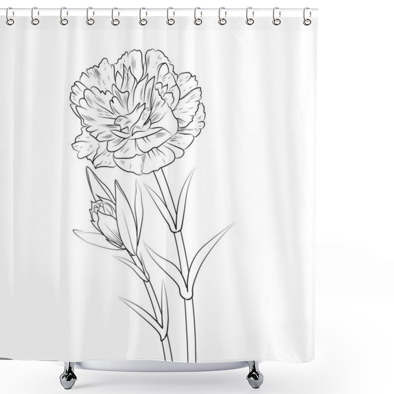 Personality  Carnation Flower Hand Drew Vector Illustrations With Sketched Flowers And Plants, Illustration Sketches Of Hand-drawn Flowers Isolated On White. Spring Flower And Ink Art Style, Botanical Garden, Shower Curtains