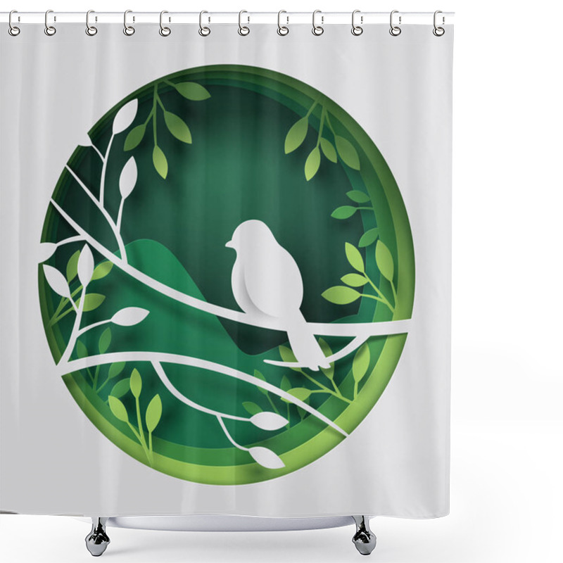 Personality  Paper Art Carve To Bird On Tree Branch In Forest At Night, Origa Shower Curtains