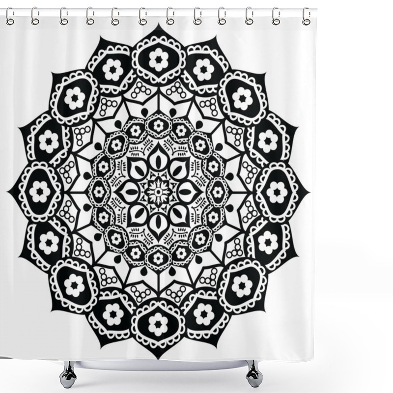 Personality  Lotus Flower Representing  Meaning :  Exactness, Spiritual Awakening, And Purity  In Buddhism In Black And White In Mandala Style Shower Curtains