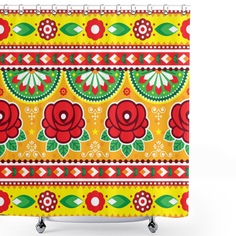 Personality  Indian And Pakistani Truck Art Vector Seamless Pattern Design With Roses, Floral Diwali Vibrant Pattern Shower Curtains