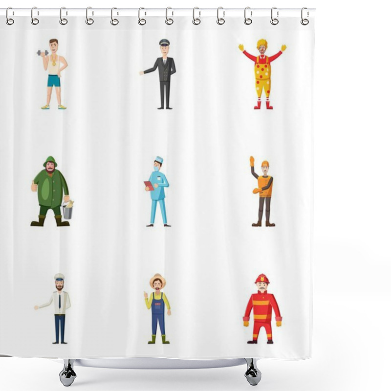 Personality  Activities Icons Set, Cartoon Style Shower Curtains