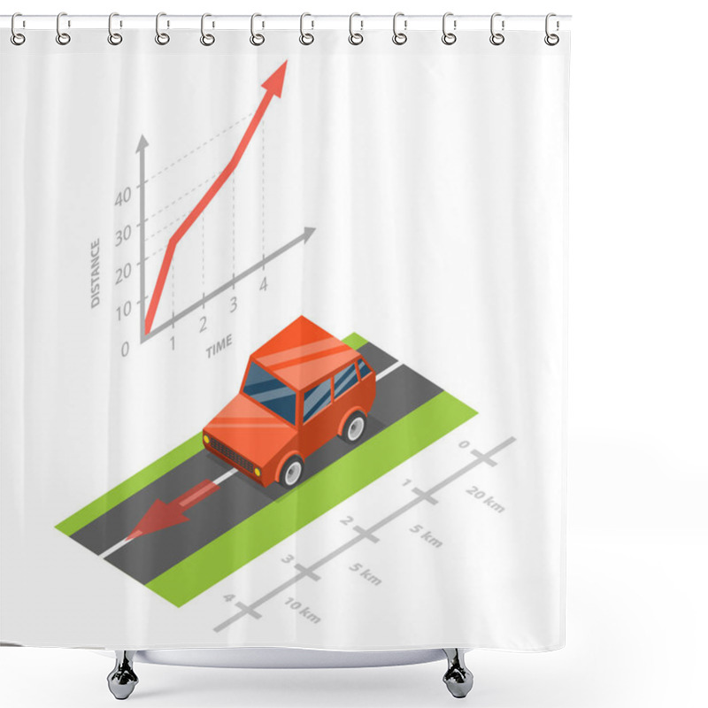 Personality  3D Isometric Flat Illustration Of Uniform And Non-uniform Motion, Educational Visual Comparison. Item 1 Shower Curtains