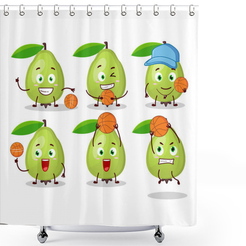 Personality  Talented Guava Cartoon Character As A Basketball Athlete. Vector Illustration Shower Curtains