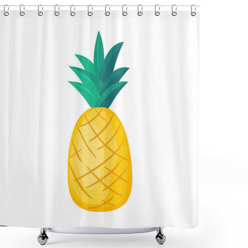 Personality  Bright Pineapple. Ripe And Delicious Tropical Fruit. Vitamin Healthy Food, Sweet, Exotic, Tropic, Summer. Vector Isolated On White Background Shower Curtains