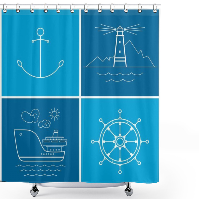 Personality  Set Of Maritime Icons, Vector Illustration Shower Curtains