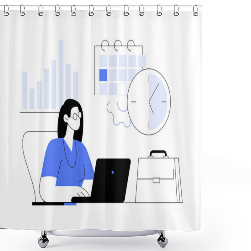 Personality  Time And Attendance Tracking System Abstract Concept Vector Illustration. Attendance Time Tracking Clock, Interactive System, Management App, Employee Monitoring Software Abstract Metaphor. Shower Curtains