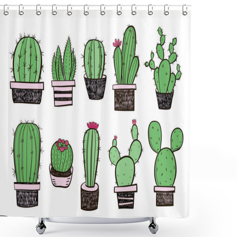 Personality  Hand Drawn Cactus Plants Collection Shower Curtains