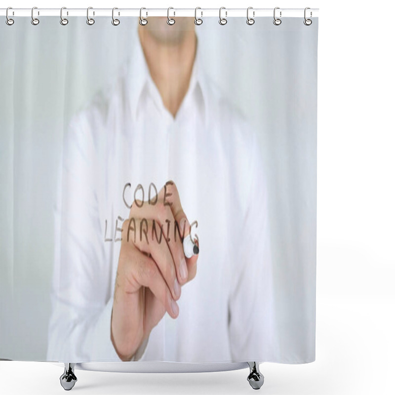 Personality  Code Learning, Man Writing On Glass, Handwritten Shower Curtains