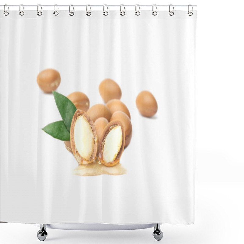 Personality  ARGAN SEEDS Isolated On A White Background. Argan Oil And Argan Nuts Concept Shower Curtains