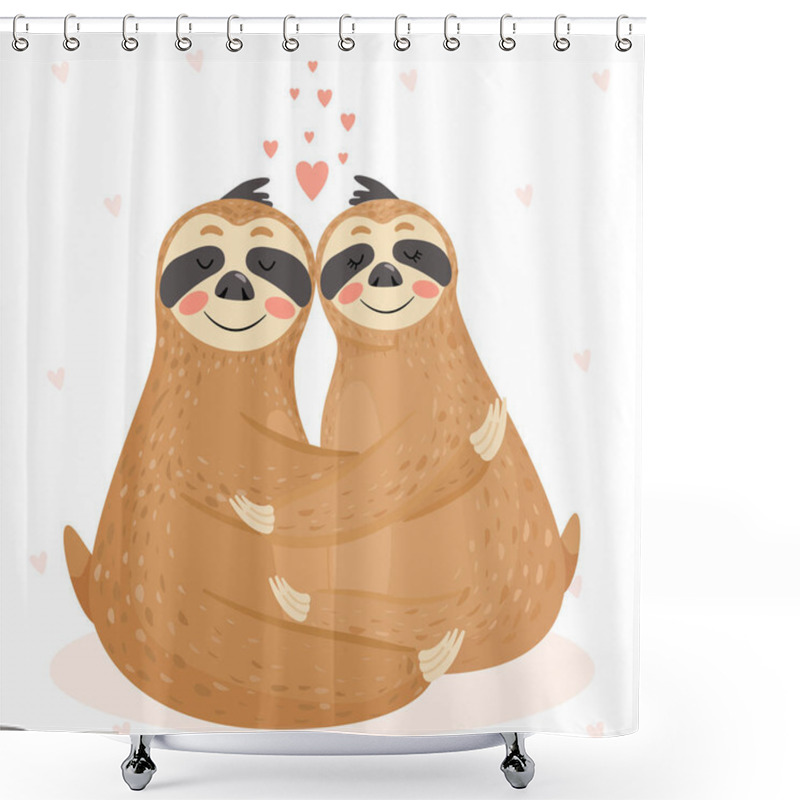 Personality  Valentines Day Card With Couple Of Cute Sloths. Shower Curtains