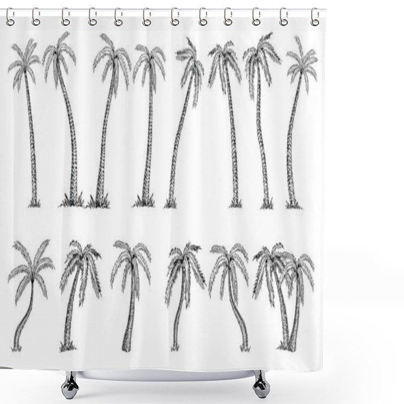 Personality  Coconut Palm Tree Cocos Nucifera . Palms Big Set Sketch On White Background Shower Curtains