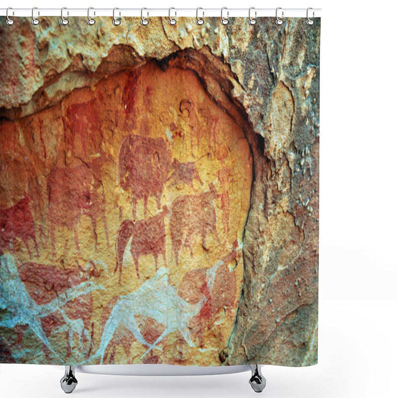 Personality  Prehistoric Cave Paintings On The Rocks Of The Sahara Desert In Chad Shower Curtains