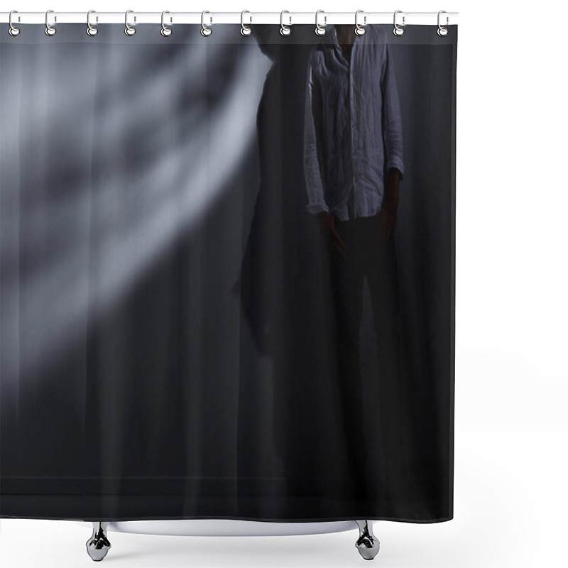 Personality  Man Leaning Against Wall Shower Curtains