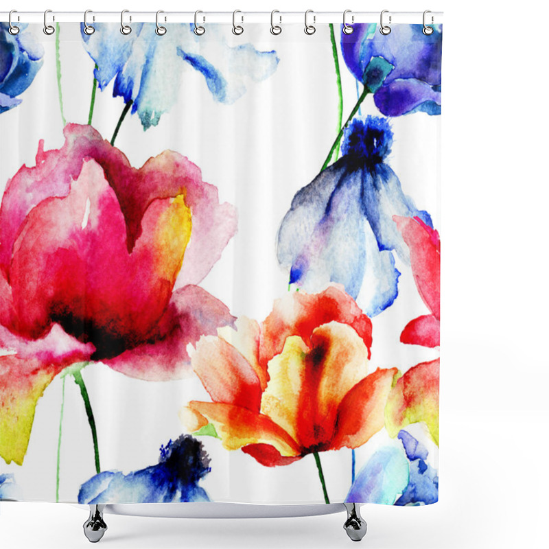 Personality  Seamless Wallpaper With Flowers Shower Curtains