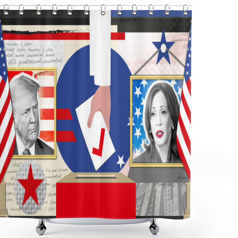 Personality  Portrait Of Donald Trump And Kamala Harris. Collage Illustrative Photography For The 2024 United States Presidential Election Shower Curtains