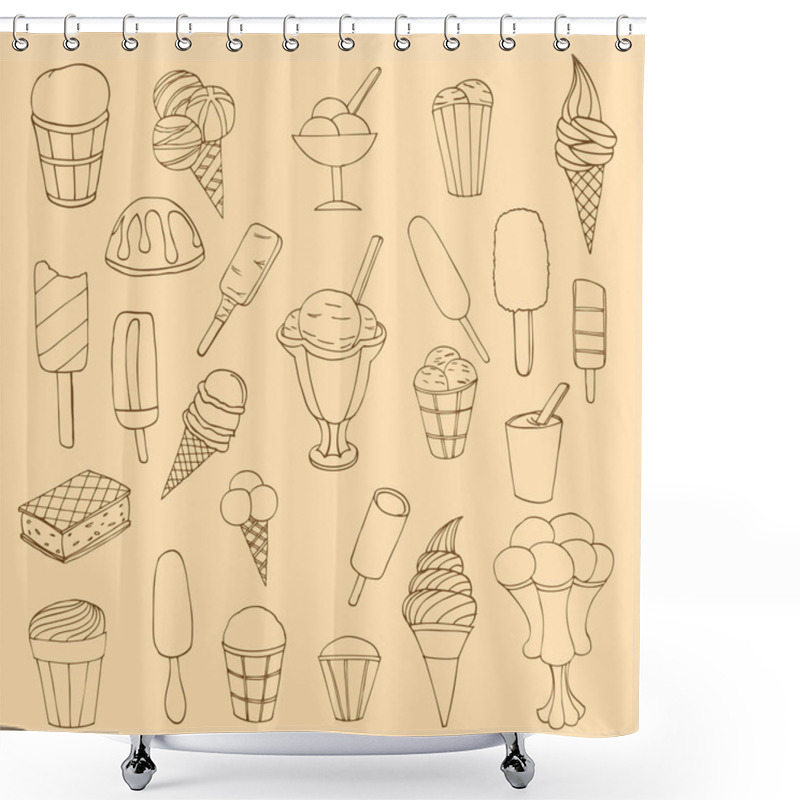 Personality  Collection Of Cute Vector Hand Drawn Cartoon Ice Cream. Cones An Shower Curtains