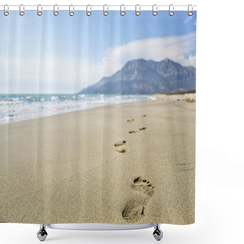 Personality  Footprints On The Beach Shower Curtains