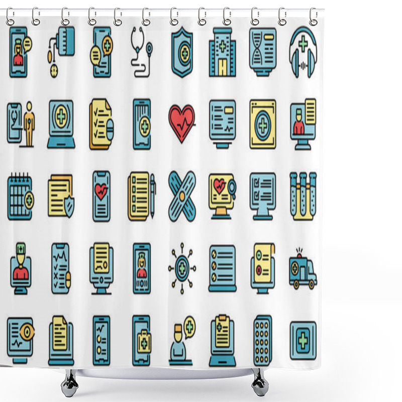 Personality  Online Medical Consultation Icons Set Vector Flat Shower Curtains