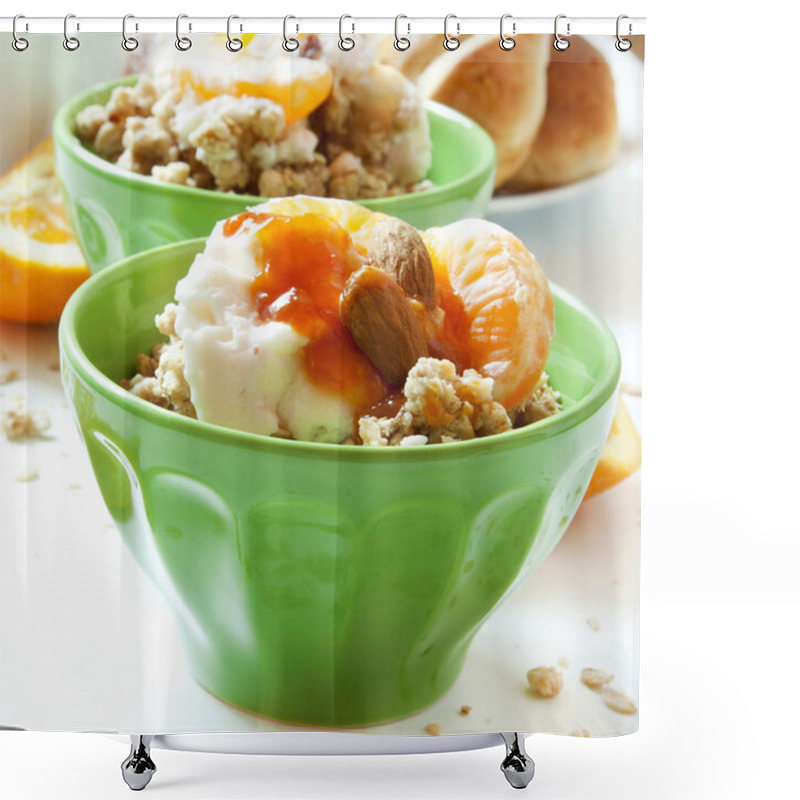 Personality  Bowl Of Muesli With Yogurt And Fruits Shower Curtains