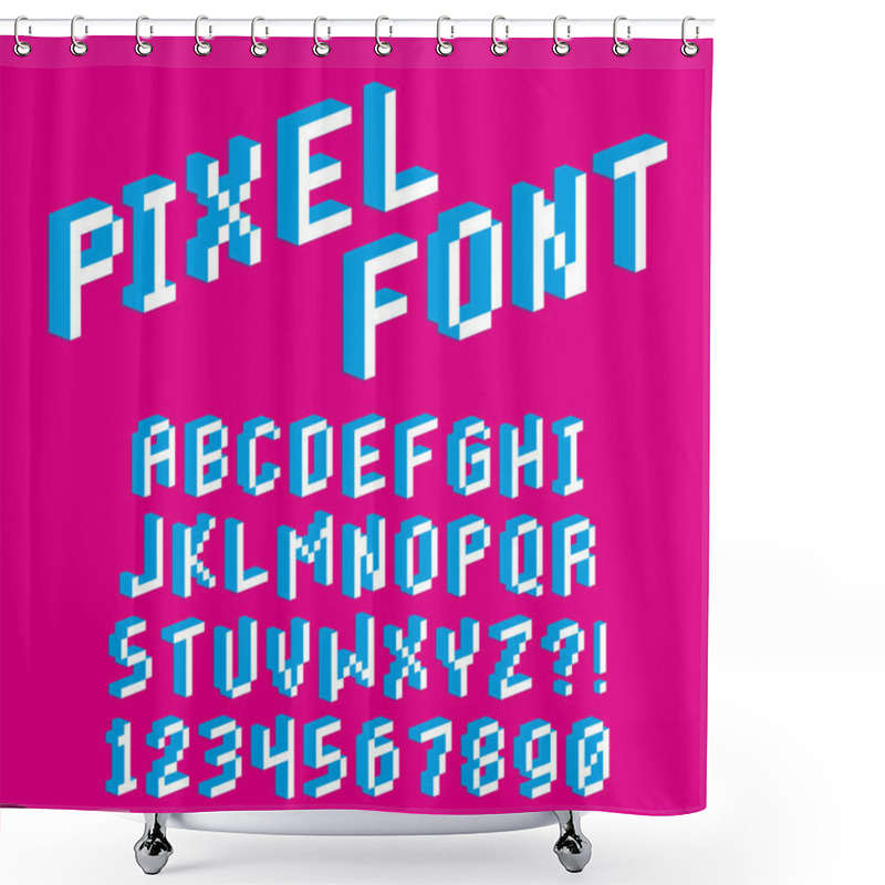 Personality  Pixel 3D Font Alphabet And Numbers Isolated Shower Curtains