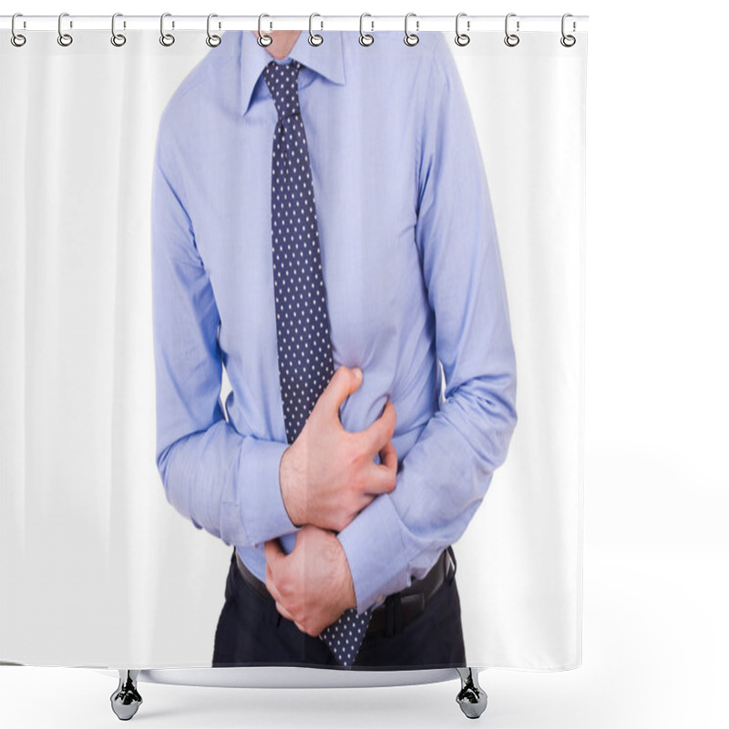 Personality  Businessman Suffering From Stomach Pain. Shower Curtains