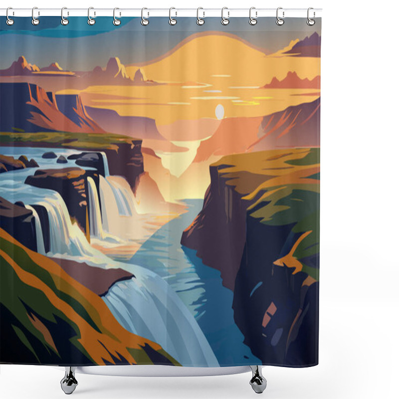 Personality  Beautiful Landscape Of Iceland. Vector Illustration Shower Curtains