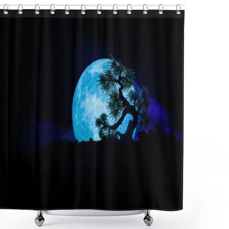 Personality  Silhouette Tree On Full Moon Background. Full Moon Rising Above Japanese Style Tree Against Toned Foggy Sky. Shower Curtains