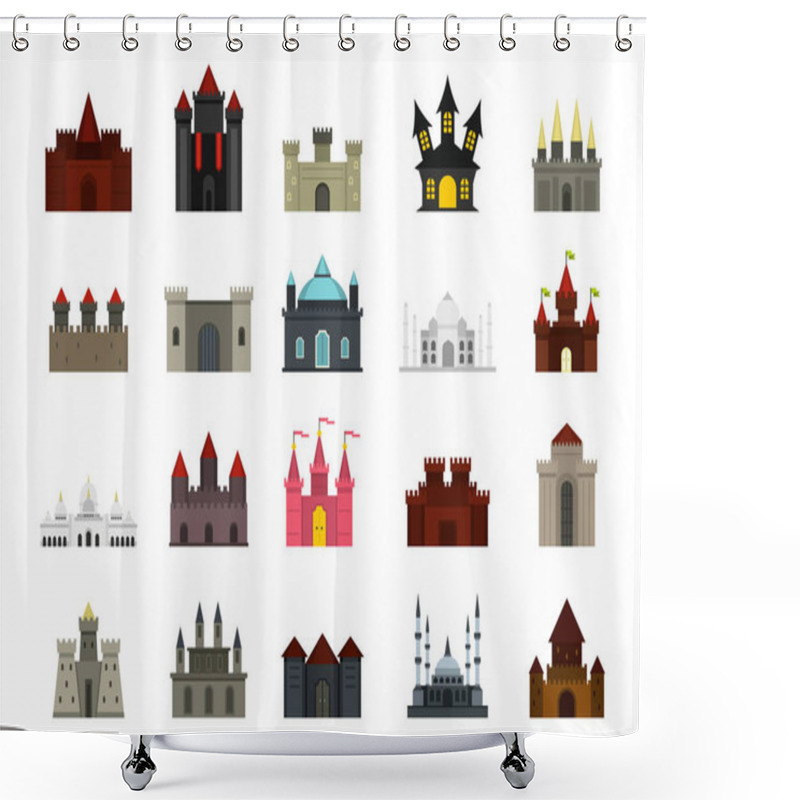 Personality  Castle Icon Set, Flat Style Shower Curtains