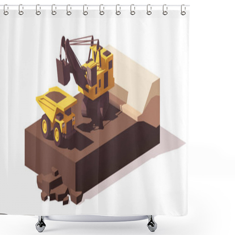 Personality  Vector Low Poly Power Shovel And Haul Truck Shower Curtains