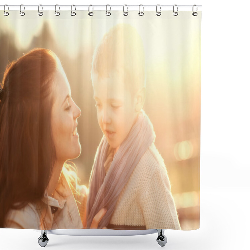 Personality  Mother And Child Playing In The Park Shower Curtains