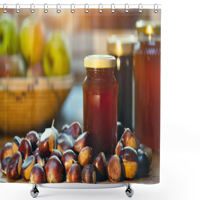 Personality  Chestnut Honey Near Chestnuts Freshly Picked In The Woods. Shower Curtains