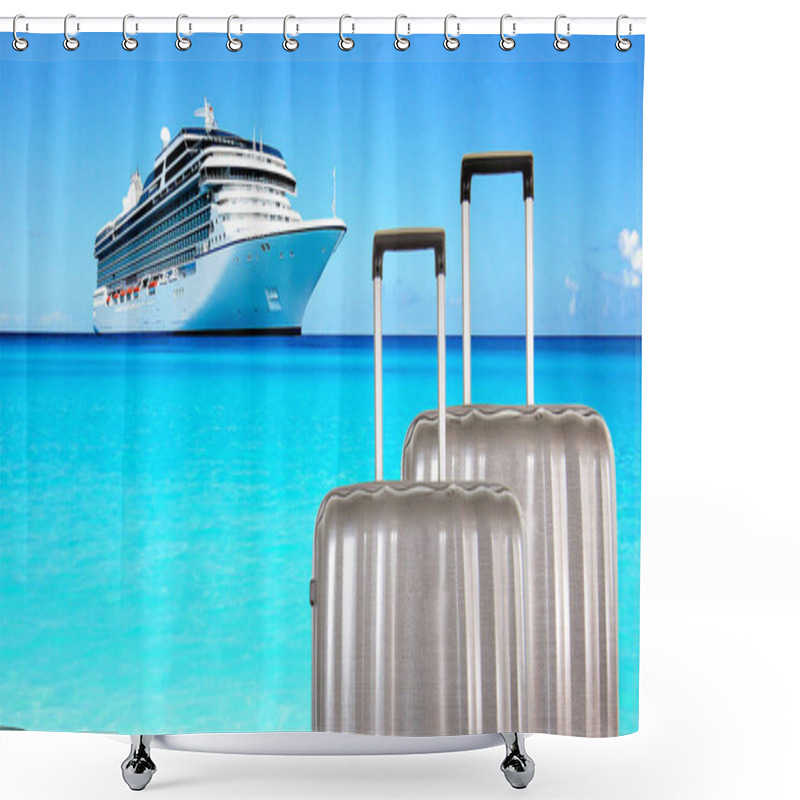 Personality  Luxury Travel And Cruise Vacation Concept With Silver Suitcases. Shower Curtains