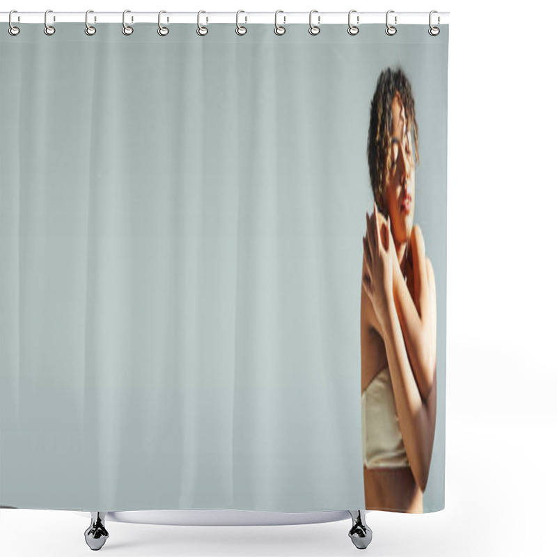 Personality  A Beautiful African American Woman Posing Actively. Shower Curtains