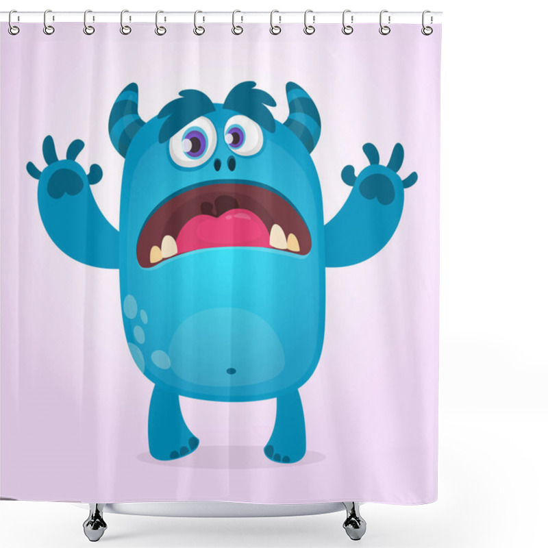 Personality  Cute Furry Blue Monster. Vector Bigfoot Or Troll Character Mascot. Design For Children Book, Holiday Decoration, Stickers Or Print Shower Curtains