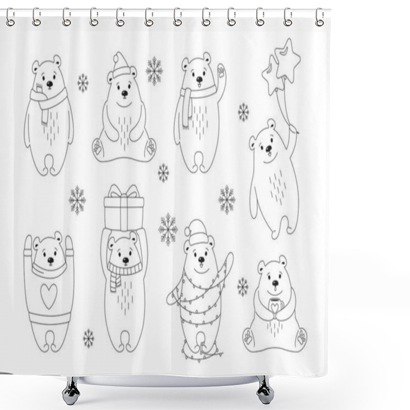 Personality  Christmas Polar Bear Cartoon Black Outline Set Shower Curtains