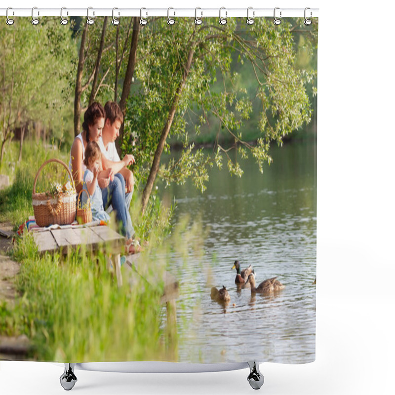 Personality  Family On The Picnic Near The Lake Shower Curtains