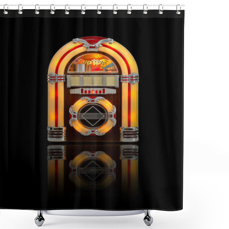 Personality  Old Jukebox Radio Isolated On Black Shower Curtains