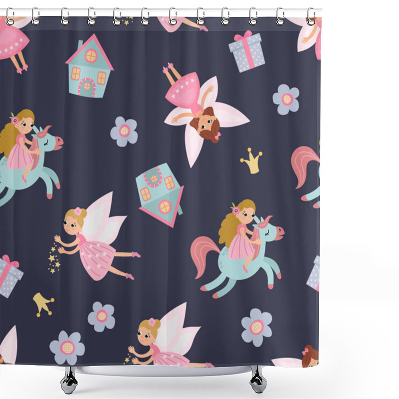 Personality  Magical Seamless Pattern With Fairies, Unicorn. Design For Fabric, Textile, Wallpaper, Packaging, Nursery. Shower Curtains