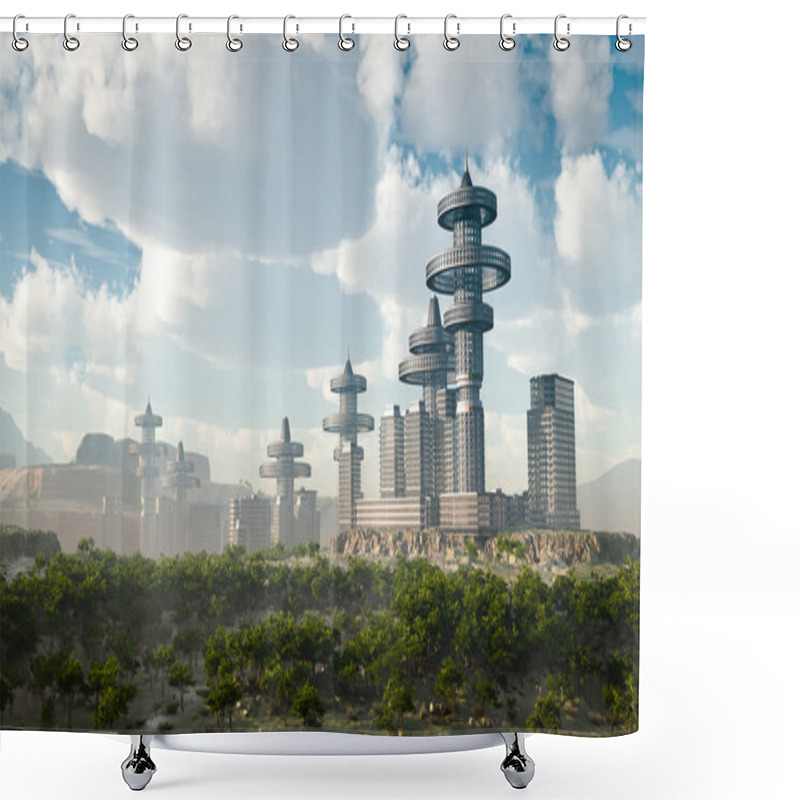 Personality  Aerial View Of Futuristic City Concept Background Shower Curtains