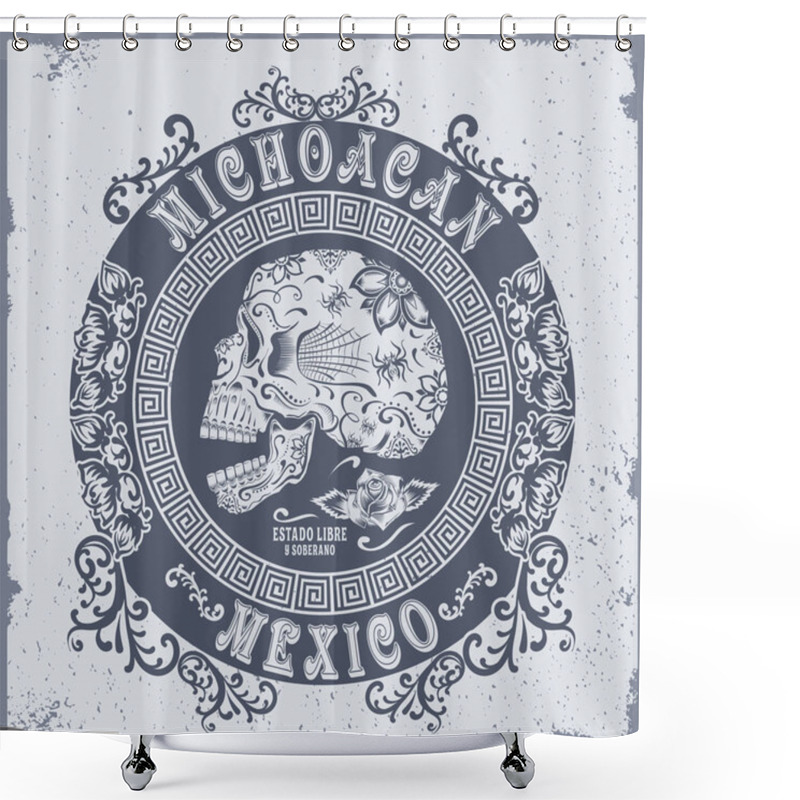 Personality  Skull With Flowers And Mexico Typography Shower Curtains