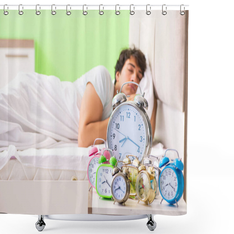 Personality  Young Man Having Trouble Waking Up In Early Morning Shower Curtains