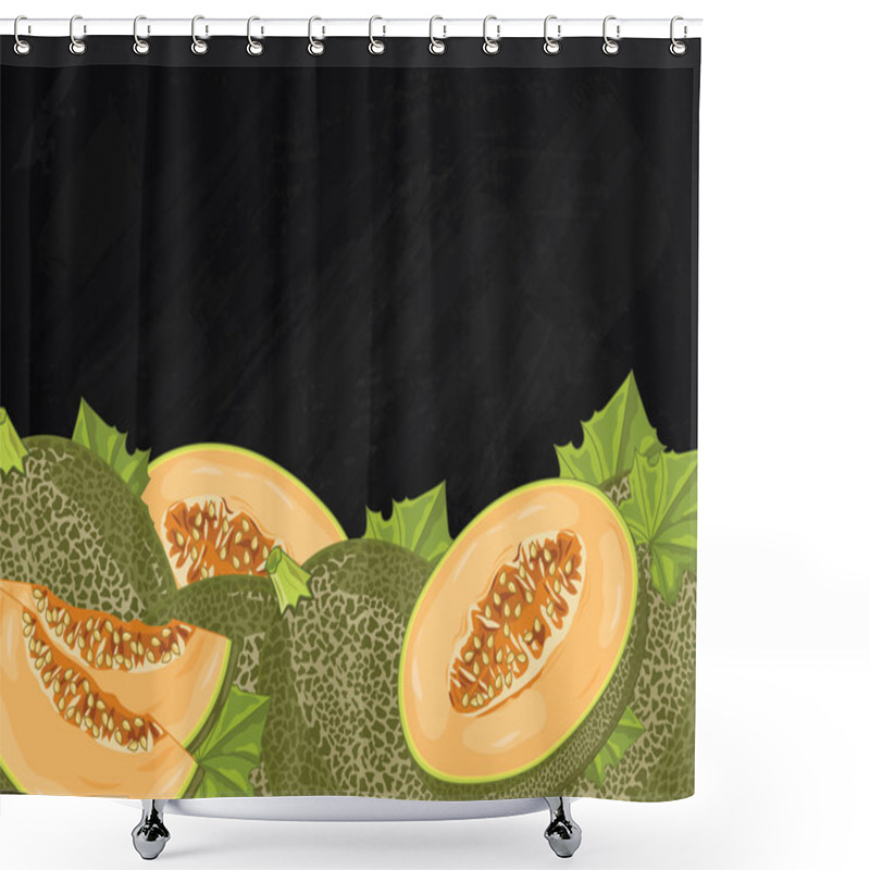 Personality  Melon Fruit Composition On Chalkboard, Vector Shower Curtains