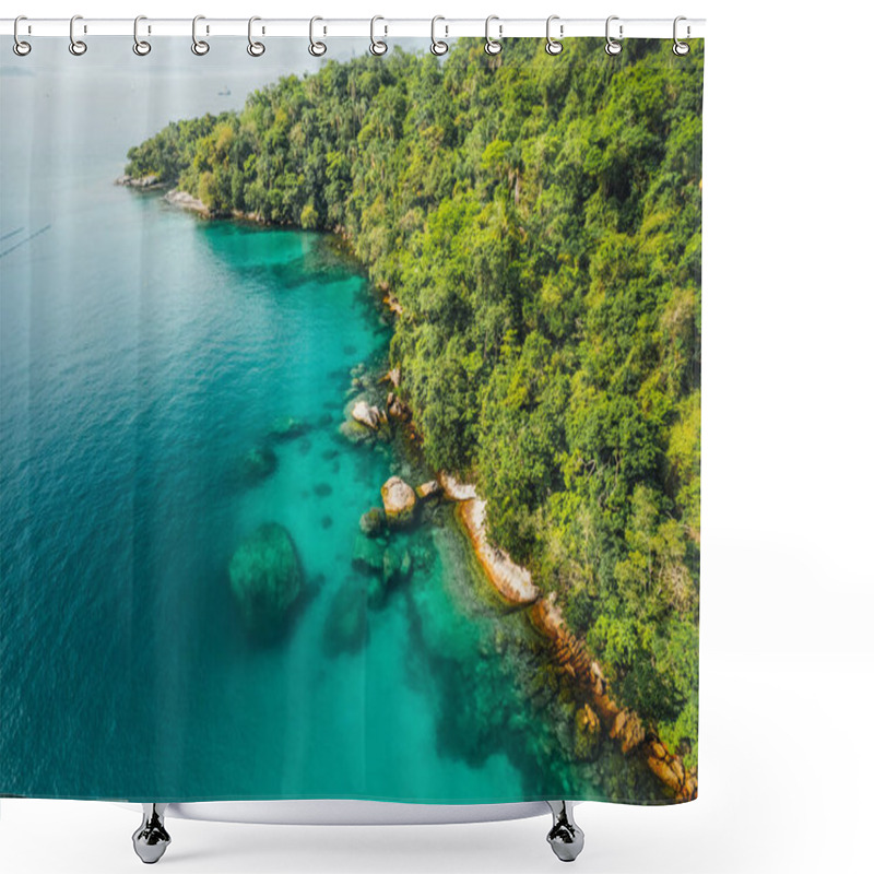 Personality  Big Island Ilha Grande Abraao Beach In Angra Dos Reis, Rio De Janeiro, Brazil . High Quality Photo San Antonio Beach Praia San Antonio Lopes Mendes Beach In Background.  Shower Curtains