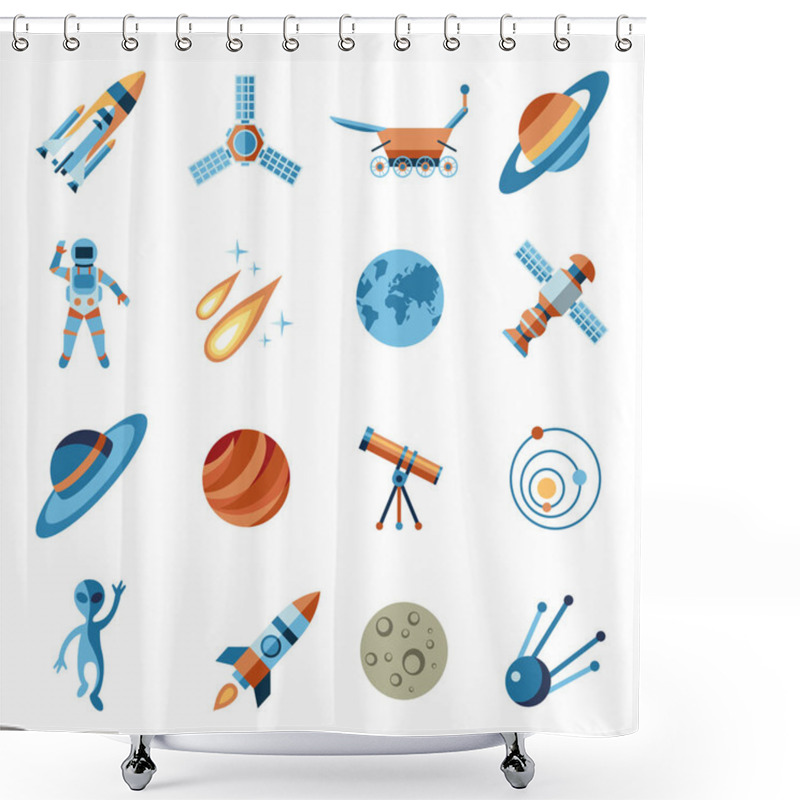 Personality  Digital Vector Line Icons Set Space And Rockets Illustration With Elements For Astronomy Shower Curtains