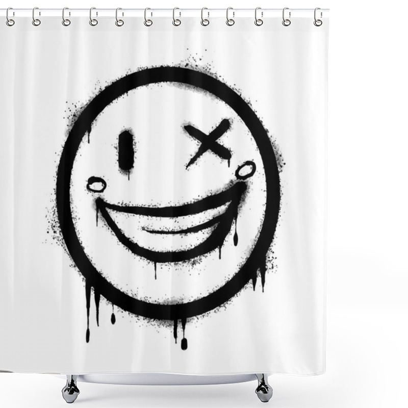 Personality  Spray Painted Graffiti Smiling Face Emoticon Isolated On White Background. Vector Illustration. Shower Curtains