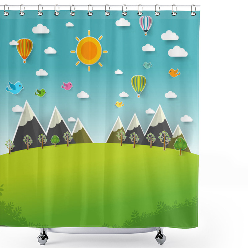 Personality  Mountain Landscape On Pop Up Paper Cut Style Shower Curtains